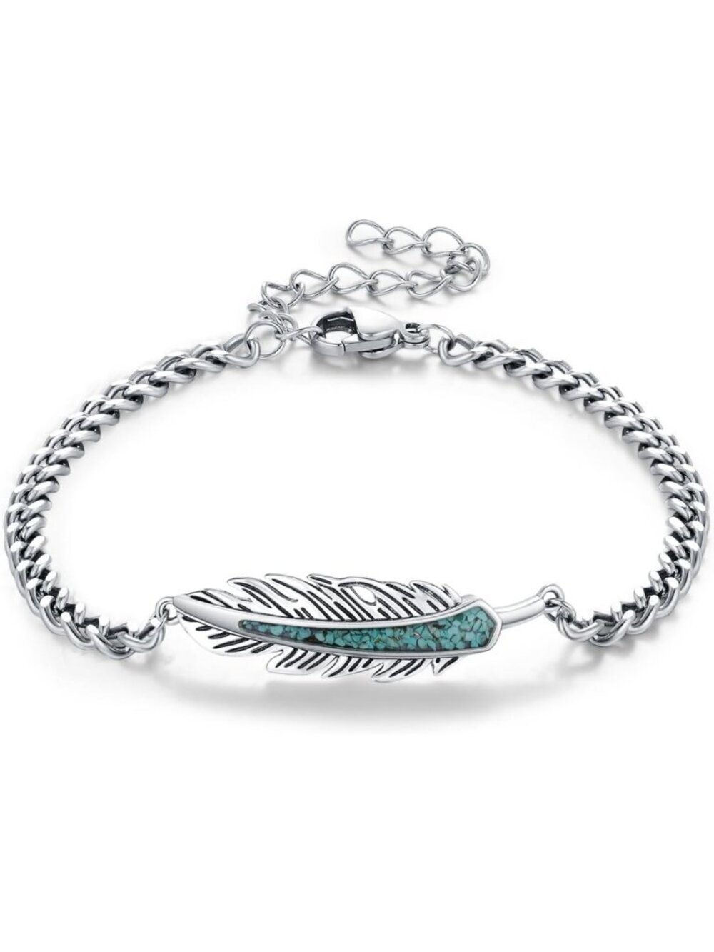Turquoise Feather Bracelet in 925 Sterling Silver | Native American Style